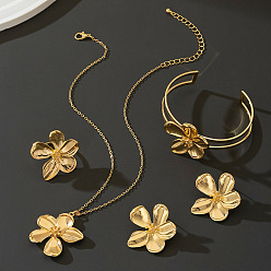 Золотой Браслет-манжета из цветочного сплава, серьги-гвоздики, ожерелья с подвесками и комплекты колец, золотые, 370 мм & 60 мм & 35x35 мм & 18 мм
