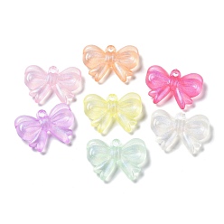 Mixed Color Transparent Acrylic Pendants, Luminous, Glow in the Dark, Bowknot, Mixed Color, 24x33x7.5mm, Hole: 2.7mm, about: 150pcs/500g