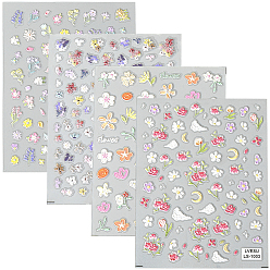 (52) Непрозрачная лаванда 4 шт 4 стили цветочный узор самоклеящиеся наклейки для ногтей для домашних животных, для украшения ногтей, разноцветные, 9x7x0.03 см, наклейка: 3.5~15.5x3~14 мм, 1 шт / стиль