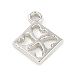 Platinum CCB Plastic Pendants, Rhombus with 4-Hollow Heart, Platinum, 19.5x15x3mm, Hole: 2mm
