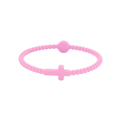 Бледно-Розовый Детские силиконовые эластичные браслеты с крестом для девочек и мальчиков, розовый жемчуг, 7-5/8 дюйм (19.5 см)