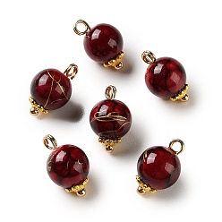 Красный Сплав со стеклянными подвесками, круглые подвески, волочильных стиле, золотые, красные, 16.5x10.5 мм, отверстие : 2.5 мм