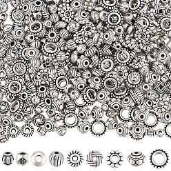 Античное Серебро 450 шт 9 стили разделительные бусины в тибетском стиле, разнообразные, античное серебро, 3.5~8x1.5~5.5 мм, отверстие : 1~4 мм, 50 шт / стиль