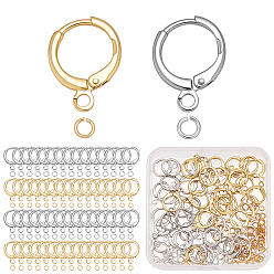 Real Gold Plated & Real Platinum Plated 30 пары 2 цвета латунные серьги-кольца Huggie Hoop фурнитура, с горизонтальными петлями, долговечный, без свинца и без никеля , настоящее золото и платина, 14.7x11.7x2 мм, отверстие : 1.8 мм