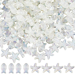 Clear 200Pcs 2 Styles Electroplate Transparent Acrylic Beads, Fish & Starfish, AB Color, Clear, 8.5~15x15.5~16.5x5.5~8.5mm, Hole: 1.8mm, 100pcs/style