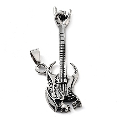 Античное Серебро Тибетский сплав стиля большие кулоны, гитарные прелести, античное серебро, 61.5x24x3.5 мм, отверстие : 8.5x5 мм