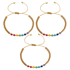 Желтый 3 Набор регулируемых браслетов из круглых бусин с чакрами, выполненных из натуральных и синтетических камней., желтые, внутренний диаметр: 11.02 дюйм (28 см)