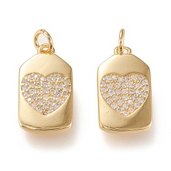 Золотой Латунные микропаве прозрачные подвески с фианитом, долговечный, бутылка с сердцем, золотые, 17x9.3x1.8 мм, переходное кольцо: 4.5x0.8 мм, 2.7 мм внутренний диаметр
