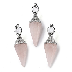 Розовый Кварц Натуральный розовый кварц граненый конус большие подвески, с реечными выводами из сплава, платина, 61x18.5x17 мм, отверстие : 8x5 мм