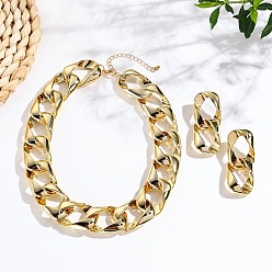 Золотистый Ccb пластиковые овальные звенья цепи ожерелья и серьги-гвоздики наборы, золотые, 410 мм