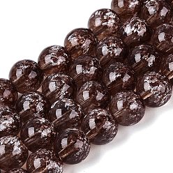 Coconut Brown Transparent Half Spray Painted Glass Beads Strands, Round, Coconut Brown, 10mm, Hole: 1~1.2mm, about 81~86pcs/strand, 29.72~31.69 inch(75.5~80.5cm)