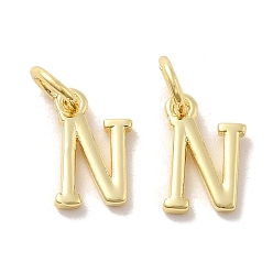 Letter N Латунные подвески, без кадмия, без никеля и без свинца, с целью перехода в кольце, Письмо N, 10x6x1.5 мм, Кольцо: 5~6x0.8~1 mm, внутренний диаметр: 3~4 мм