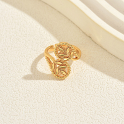 Wing Brass Cuff Open Rings for Women, Real 18K Gold Plated, Wing, 16mm~20mm