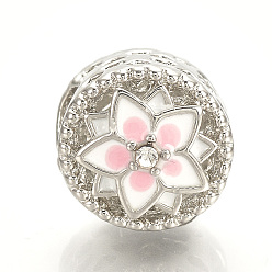Platin Farbe Legierung Rhinestone European Beads, mit Emaille, Großloch perlen, Kolumne, Platin Farbe, 10.5~11x10.5~11 mm, Bohrung: 5 mm