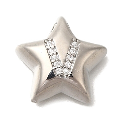 Letter V Стойка металлическая латунная микропрофилированная кубическая циркония подвески, долговечный, без кадмия и без свинца, буквы, платина, Буква V, 15.5x16.5x5.5 мм, отверстие : 3 мм