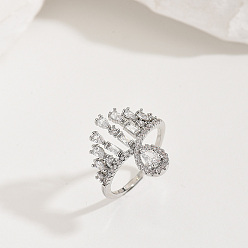 Серебро Кольца для женщин с микропаве из латуни и кубическими цирконами, цветок и слеза, серебряные, 19 мм, размер США 9 (18.9 мм)