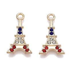 (52) Непрозрачная лаванда Стойки подвески обшивки сплава, со стразами, Эйфелева башня, разноцветные, 21.5x12.5x2 мм, отверстие : 2 мм