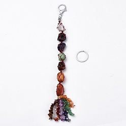 Mixed Stone Chakra Jewelry, Gemstone Keychain, with Nylon Thread and Platinum Plated Alloy Split Key Rings, 32cm
