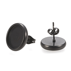 Черный 304 Настройки серьги из нержавеющей стали, с уха орехов, плоско-круглые, ионное покрытие (ip), электрофорез черный, 14.5 мм, штифты : 0.8 мм, лоток : 12 мм