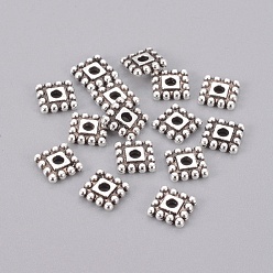 Antique Silver Tibetan Style Alloy Spacer Beads, Cadmium Free & Lead Free, Square, Antique Silver, 7x7x2mm, hole: 2mm