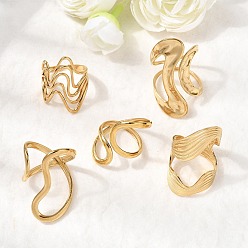 Настоящее золото 18K 5 шт. 304 открытые манжеты из нержавеющей стали для женщин, ионное покрытие (ip), реальный 18 k позолоченный, 24~35 мм, внутренний диаметр: 17~18.4 мм