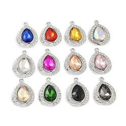 Платина Стеклянные подвески, сплавочная фурнитура горного хрусталя, УФ-покрытием, слеза, платина, 25x18.5x5.5 мм, отверстие : 2.3 мм