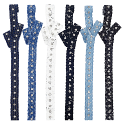 Mixed Color 6 Yards 6 Colors Polyester Ribbons, with Stainless Steel Rhinestone Findings, Mixed Color, 1-1/8 inch(28mm), 1 yard/color