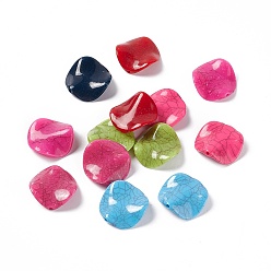 Mixed Color Crackle Opaque Acrylic Beads, Imitation Turquoise, Twist Flat Round, Mixed Color, 23.5x24x4.5mm, Hole: 1.6mm, about 303pcs/500g