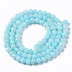 Light Sky Blue Natural Dyed Yellow Jade Gemstone Bead Strands, Round, Light Sky Blue, 8mm, Hole: 1mm, about 50pcs/strand, 15.7 inch