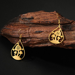 Золотой 304 серьги-подвески в форме капли из нержавеющей стали с грибом, золотые, 29x19 мм