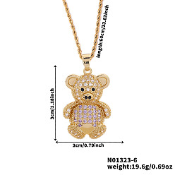 Лиловый Латунные микро-паве кубические цирконии милые мини-подвески в виде мультяшных медведей для женщин, золотые, сирень, 23.62 дюйм (60 см)