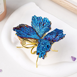 Золотой Украшения из натурального черного турмалина с гальваническим покрытием в виде бабочки, для украшения дома, золотые, 70~80 мм