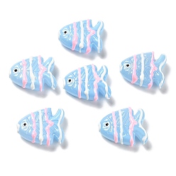 Светло-Голубой Выпечка окрашенные стеклянные бусины, рыба, с эмалью, Небесно-голубой, 18~18.5x22x8~8.5 мм, отверстие : 1.6 мм