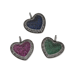 (52) Непрозрачная лаванда Латунные микро проложить кубического циркония подвески, сердце прелести, стойки покрытие, прочное покрытие, без кадмия и без свинца, разноцветные, 29x33x4.5 мм, отверстие : 3x5.5 мм
