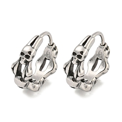 Античное Серебро 316 серьги-кольца из хирургической нержавеющей стали, череп, античное серебро, 15x3.5 мм