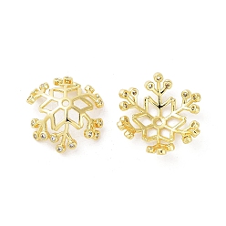 Real 16K Gold Plated Brass Micro Pave Cubic Zirconia Bead Cap, Snowflake, Cadmium Free & Lead Free, Real 16K Gold Plated, 19.5x17.5x6mm, Hole: 1.4mm