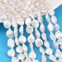 Blanc Colliers de perles de perles baroques naturelles keshi, culture des perles perles d'eau douce, plat rond, note 6a++, blanc, 8~9mm, Trou: 0.5mm, Environ 40~41 pcs/chapelet, 14.96''~15.16'' (38~38.5 cm)