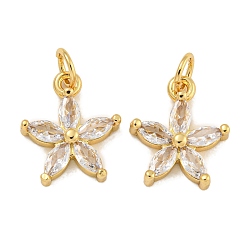 Настоящее золото 18K Покрытие стойки латунь микропаве прозрачные кубические циркониевые подвески, без свинца и без кадмия, долговечный, цветок, реальный 18 k позолоченный, 14x12x3.5 мм, отверстие : 3.5 мм