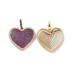 Фуксин Сердце латунные микро проложить кубического циркония подвески, без кадмия, без никеля и без свинца, реальный 18 k позолоченный, фуксиново-красные, 31 мм, отверстие : 3x6 мм