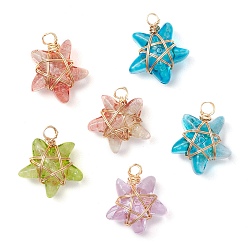 Light Gold Стеклянные подвески, звезда, с медной проволокой, золотой свет, 18x15.5x7.5 мм, отверстие : 2.5 мм