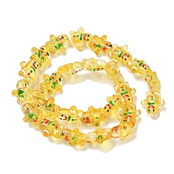 Золотистый Рождественские прозрачные стеклянные бусины, с эмалью, Колобок, золотые, 14.5~15x14x7 мм, отверстие : 1 мм, около 26 шт / нитка, 14.17'' (36 см)