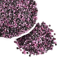 Rose Chaud Perles de verre cylindriques opaques de Picasso, trou rond, rose chaud, 2.5x1.5mm, Trou: 1.2~1.4mm, environ 30000 pcs / livre