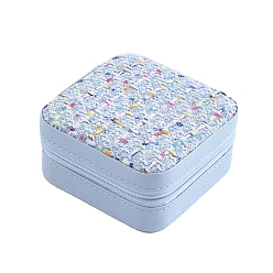 Светло-Голубой Квадратные коробки на молнии для хранения ювелирных изделий из искусственной кожи, органайзер для украшений с полиэстером внутри, для сережек, Кольца, , Небесно-голубой, 10x10x5 см