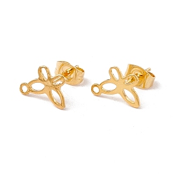 Real 24K Gold Plated 201 Stainless Steel Stud Earring Findings, with Ear Nuts and 304 Stainless Steel Pins, with Horizontal Loops, Butterfly, Real 24K Gold Plated, 7.5x11mm, Hole: 1.2mm, Pin: 0.7mm