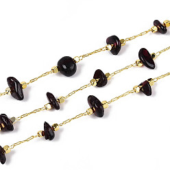 Гранат Латунные кабельные цепи, с естественной гранат, пайки, с катушкой, долговечный, золотые, 1~8x3~17x1~8 мм, около 32.81 футов (10 м) / рулон