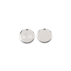 Stainless Steel Color 304 Stainless Steel Pendants, Flat Round with Rainbow Pattern, Stainless Steel Color, 11.5x1mm, Hole: 1.4mm