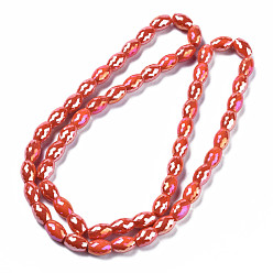 FireBrick Electroplate Glass Beads Strands, AB Color Plated, Faceted, Oval, FireBrick, 11x8mm, Hole: 1.2mm, about 60pcs/strand, 26.38 inch(67cm)