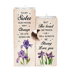 Blume Kerzenhalter-Set aus Holz, ausgehöhlter Mond, mit Paraffinkerzen, Blumenmuster, Kerzenhalter: 4.51x4.51x10.15~12.19cm, Kerzen: 37.2x14.8mm
