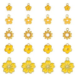 Gold 20Pcs 5 Style Alloy Enamel Pendants, Flower, Light Gold, Gold, 10~20.5x8~17.5x1.5~3mm, Hole: 1.4~2mm, 4pcs/style