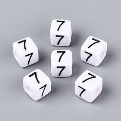 Number Непрозрачные акриловые европейские большие бусины, куб с числа 7, с эмалью, число, 9.5~10x9.5~10x9.5~10 мм, отверстие : 4 мм